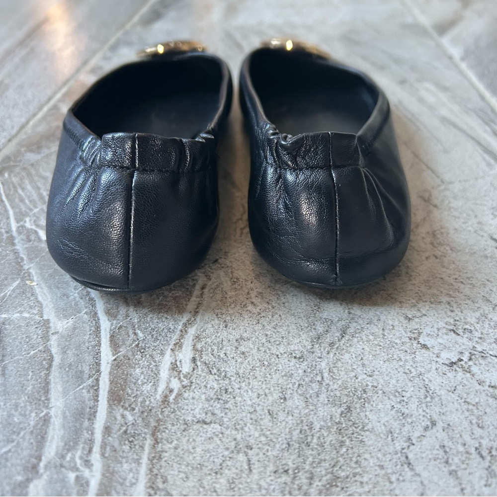 Tory Burch Black Gold Leather Minnie Travel Ballet Flats, Size 7.5 Like New - Picture 8 of 11